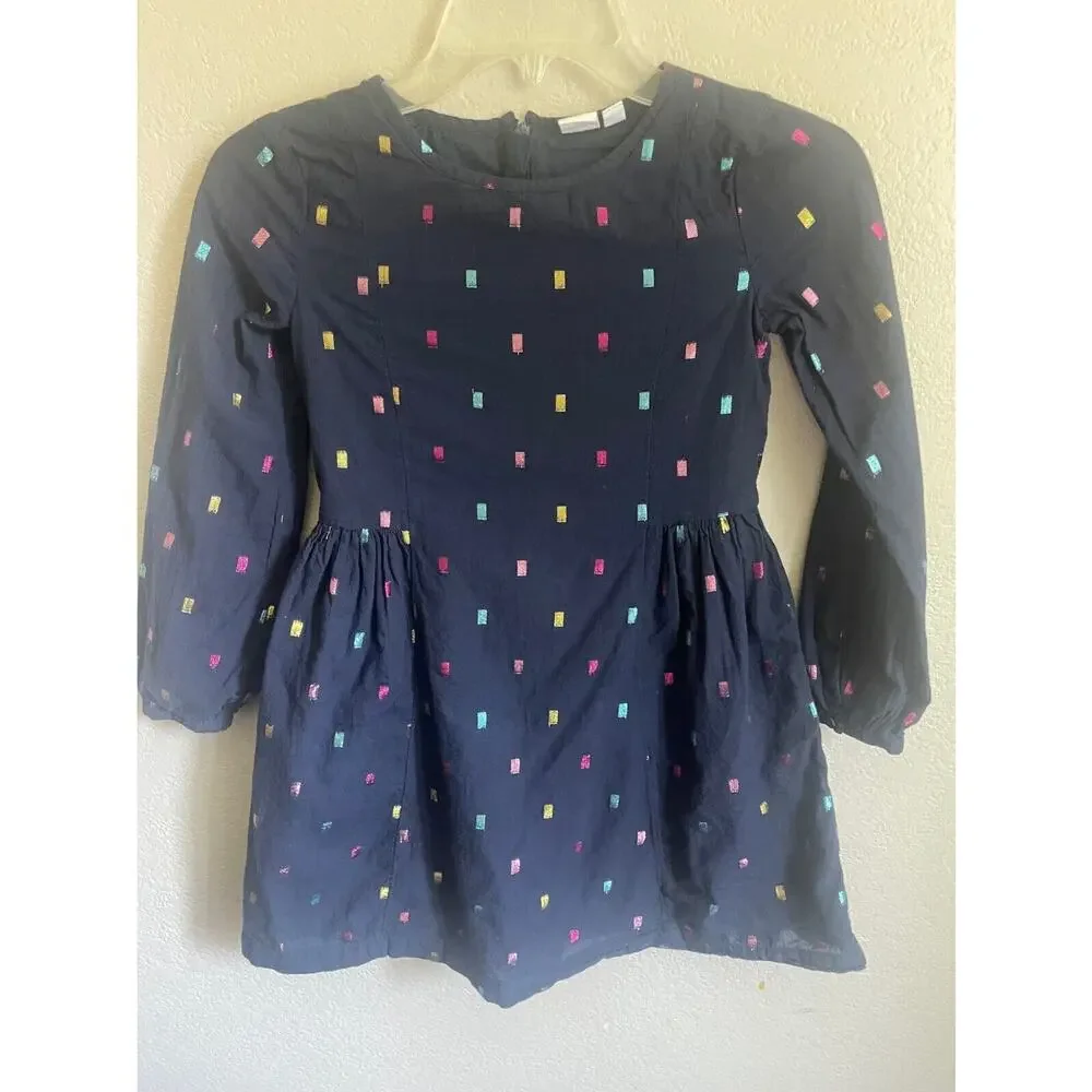 GAP KIDS‎ Cotton Fit 'n Flare Dress Navy Blue Metallic Confetti Polka Dot Medium